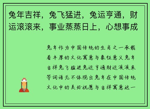 兔年吉祥，兔飞猛进，兔运亨通，财运滚滚来，事业蒸蒸日上，心想事成好运到